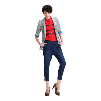 idole柏林物语摩登条纹针织小西服120127002 灰条纹 L