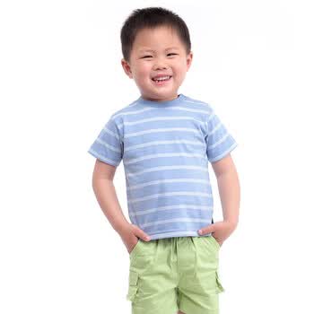 憨笔熊 2012 夏装新款 宝宝服饰 全棉 双色 条纹 婴儿T恤 31307A 浅蓝色 18/24月