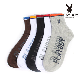 PLAYBOY 花花公子 撞色精梳棉弹性男士吸湿透气运动中筒袜2194 白/黄 均码