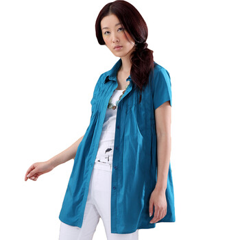 茵曼Inman2012 新品女装 女 短袖上衣B10083 孔雀蓝 L