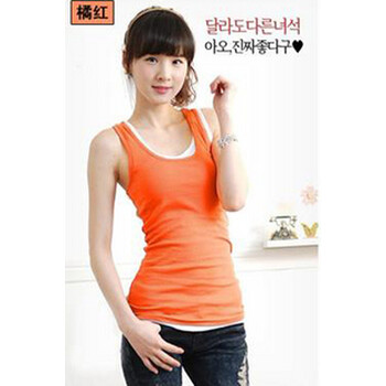 SOOBEST2012夏季新款工字修身纯色百搭吊带圆领打底长款小背心女 桔色 均码