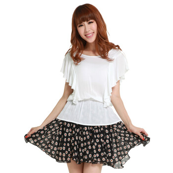 洛熙2012新款夏装韩版女装圆领 开襟两面穿荷叶袖衬衫C126042 白色 均码