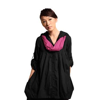 茵曼INMAN 2012新款纯棉衬衫 中长款印花长袖衬衣女 B8997 黑色 XL