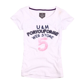 FUFM由你由我女装夏季新品女士全棉贴布绣T恤印花圆领女装短袖T恤W10MST032 白色 S
