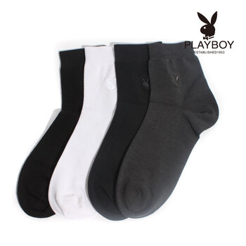 PLAYBOY 花花公子男士牛奶纤维吸湿排汗商务绅士中统筒男袜子2105 白色 均码