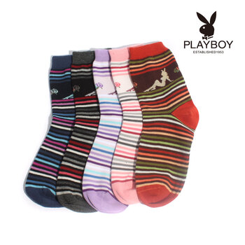 PLAYBOY 花花公子 精梳棉时尚休闲条纹中筒袜女士袜子2216 深灰 均码