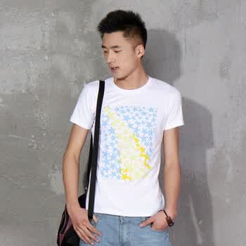 AMH 韩国2012新款夏装男装韩版圆领短袖印花T恤NR2052 白色 L