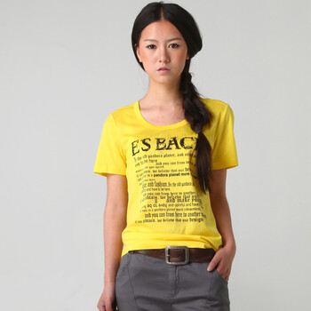 伊思君凯 ESBACK 2012夏新款中袖印花针织衫T恤英文印花圆领短袖T恤1500320ZCS041 黄色 L
