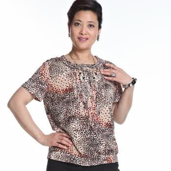 福兆 2012新款夏季正品妈妈装中年T恤 G4659 咖豹纹 5XL