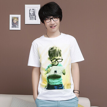 AMH 韩国2012夏装新款韩版百搭男装圆领短袖印花T恤OT2125 白色 XL