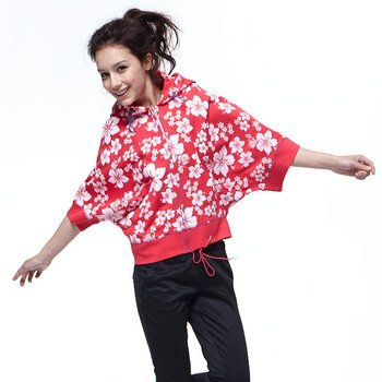 Champion 冠军女式拉链连帽七分袖外套CW-Z1101.C090 玫红 L大号