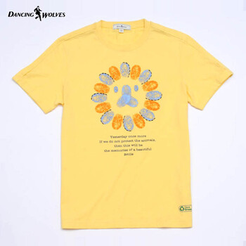 dancingwolves与狼共舞夏季纯色图案男士圆领短袖T恤21DW6538 606浅黄 185/100A