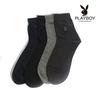 PLAYBOY 花花公子时尚简约男士竹纤维纯棉商务短筒袜吸湿排汗防臭2127 黑色 均码