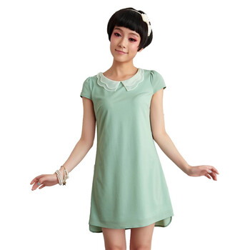 蒂蒂卡娜/TT.COLOR 2012新款夏装裙子 气质复古娃娃领 前短后长连衣裙S194 绿色 L