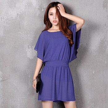 韩都衣舍 韩国2012夏装女裙新款短袖荷叶边女连衣裙DQ1577 宝蓝色 M