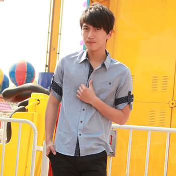 OWENWONG 2012夏季新款男拼波点卷中袖衬衫 WU21C016 51浅蓝 XL
