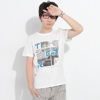 AMH 韩国2012夏装新款男士韩版印花短袖T恤OJ2083 白色 XL