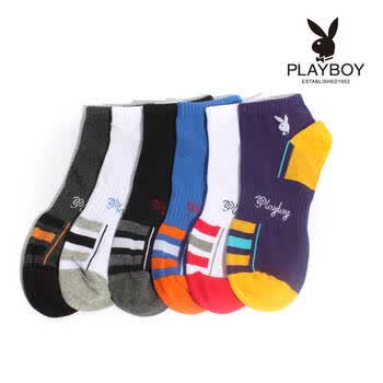 PLAYBOY 花花公子 优质精梳纯棉透气休闲运动袜男船袜短筒袜子1101 白/灰 均码