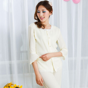 兰溪（Lacee）蕾丝边夏季三件套家居服套装 米黄色