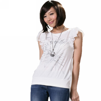 NEWTO 牛头牌 女装全棉蕾丝烫钻T恤E1084014 白色 XL(170/92A)