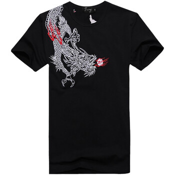 TUOYI拓一2012新款刺绣龙图案男短袖纯棉修身圆领T恤2HC801 黑色 XXXXL
