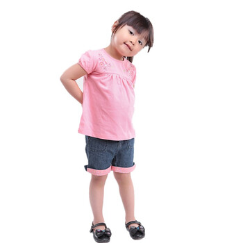 憨笔熊 2012夏装新款 宝宝服饰女婴女童 韩版娃娃衫+翻边牛仔短裤 全棉舒适透气 31140B 浅粉色 24/36月