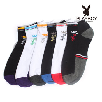 PLAYBOY 花花公子 精梳纯棉时尚撞色休闲运动袜男短筒袜子2179 白/红 均码