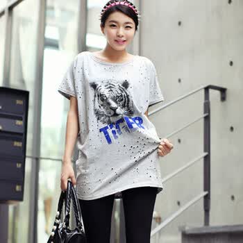 时尚起义 韩国虎头图案休闲T恤 女587069 灰色 one