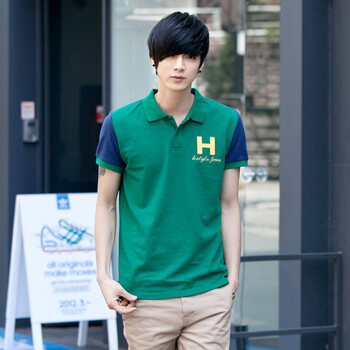 AMH 韩国2012新款夏装男装韩版拼色刺绣短袖polo衫NV2069 绿色 XL