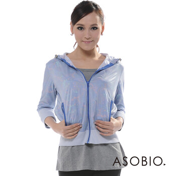 ASOBIO 女装七分袖连帽休闲短款外套 4111412795 石灰蓝 40
