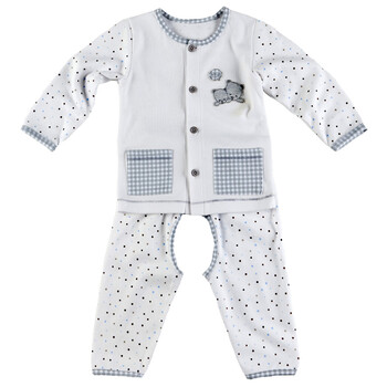 哇喔哇喔童装 0-5岁婴幼儿舒适家居套装21B602M 米白底灰色小格 90码