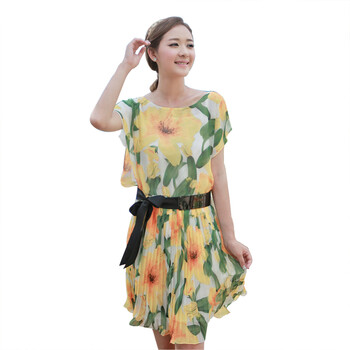 女装2012夏装新款女装连衣裙子夏韩版雪纺碎花连衣裙百褶长裙039553L 红色 L
