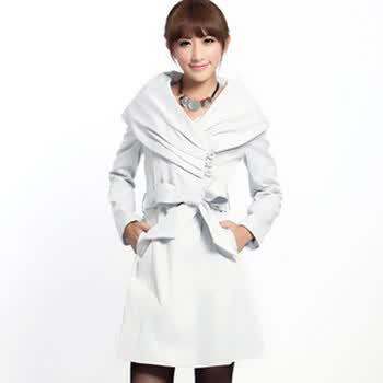 qiustyle2012新款春装修身韩显瘦风衣 象牙白 M 浅灰色 XXL