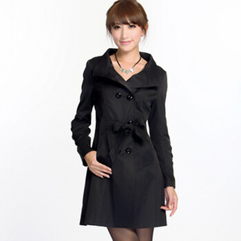 qiustyle新款春装韩版修身淑女风衣显瘦品味外套5077 魅力黑 XXL