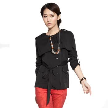 蔓可翡2012春夏女装中袖裸色修身两色休闲衬衫MD2W01 杏色 M 黑色