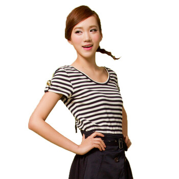 Basic House 百家好夏装条纹休闲T恤HLTS321A特 藏青色/NA 165/95/L