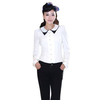 纳纹2012夏装女装衬衫韩版修身雪纺衬衫长袖女士衬衫大码新品038508S 白色 XL
