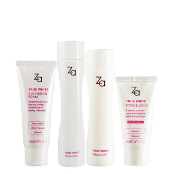 za新能真皙美白洁面膏+晶肌水+乳液+防晒霜四件套装