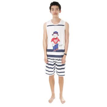 荻嘉茂 春夏男士针织纯棉卡通背心家居服套装 3080