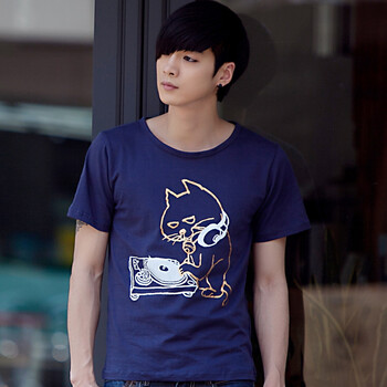 AMH 2012新款男装夏装韩版圆领印花短袖T恤NR2014 藏蓝色 180/96A XL