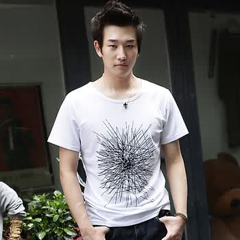 AMH 韩国2012新款夏装男装韩版修身短袖印花T恤NR1029 白色 180/96A XL