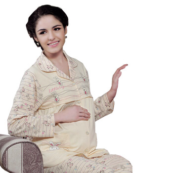 雅孕 孕妇睡衣乖巧菟~新款哺乳睡衣~月子服/孕妇哺乳套装 DE12 黄色 XL