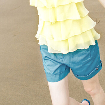 东京着衣 休闲女裤饰扣反折口袋短裤-S.M2012345 浅蓝 M