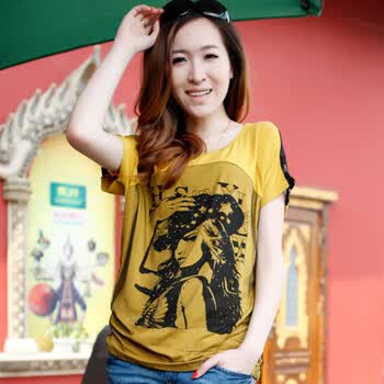 韩都衣舍 韩国2012夏装新款百搭图案短袖时尚T恤NN2271L01 黄色 M