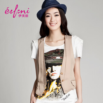 伊芙丽 2012夏季新款 韩版修身百搭女夏小西装马夹1141801 麦茶色 XL