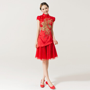 红妆 YHZ 时尚改良夏中式新娘结婚敬酒礼服旗