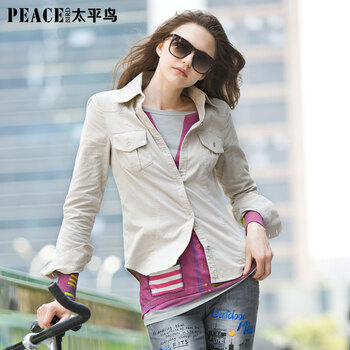 PEACEBIRD太平鸟水洗灯芯绒衬衫AJ1140655 米色 XL