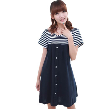 蕾曦 孕妇条子印章连衣裙 WML.876 黑白条 L
