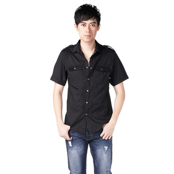 DESIGN CORNER 男士韩版短袖休闲衬衫17524 黑色 XXL
