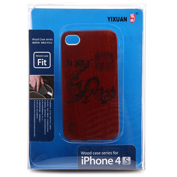 依璇 HMDK 苹果 iphone4/4s 手机保护壳/保护套 红木实木+银色塑胶边框 雕刻 银色
